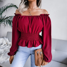 Load image into Gallery viewer, Solid Color Tops Fashion Women Ladies Long Sleeve Off Shoulder Sexy Shirt 2021 New Chiffon Blouses Female T-shirt Ladies Office