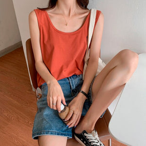Solid Sleeveless Women Tanks Top Female Vest Tshirt Candy Square Collar Loose Casual 2021 Summer Fashion All-match Ladies Tops