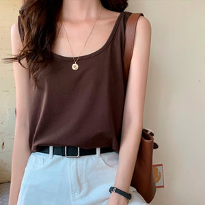 Solid Sleeveless Women Tanks Top Female Vest Tshirt Candy Square Collar Loose Casual 2021 Summer Fashion All-match Ladies Tops