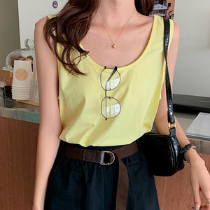 Solid Sleeveless Women Tanks Top Female Vest Tshirt Candy Square Collar Loose Casual 2021 Summer Fashion All-match Ladies Tops