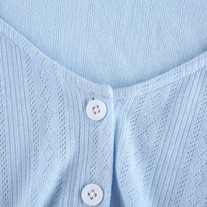 Solid Thin Hollow Out Knit Shirt Women Crop Top Single Breasted Long Sleeve Knitted Cardigan Women's Shirts Summer Simple Korean