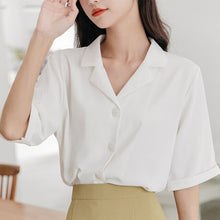 Load image into Gallery viewer, Solid White Chiffon Women Shirt Sweet Turn Down Collar Half Sleeve Shirt For Girls Summer Loose Casual Korean Fashion New Tops
