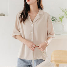 Load image into Gallery viewer, Solid White Chiffon Women Shirt Sweet Turn Down Collar Half Sleeve Shirt For Girls Summer Loose Casual Korean Fashion New Tops