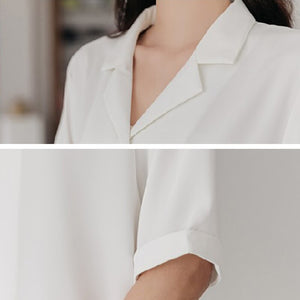 Solid White Chiffon Women Shirt Sweet Turn Down Collar Half Sleeve Shirt For Girls Summer Loose Casual Korean Fashion New Tops