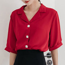 Load image into Gallery viewer, Solid White Chiffon Women Shirt Sweet Turn Down Collar Half Sleeve Shirt For Girls Summer Loose Casual Korean Fashion New Tops