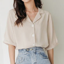 Load image into Gallery viewer, Solid White Chiffon Women Shirt Sweet Turn Down Collar Half Sleeve Shirt For Girls Summer Loose Casual Korean Fashion New Tops