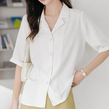 Load image into Gallery viewer, Solid White Chiffon Women Shirt Sweet Turn Down Collar Half Sleeve Shirt For Girls Summer Loose Casual Korean Fashion New Tops