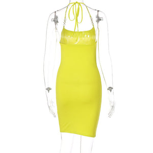 Spaghetti Strap Halter Bodycon Dress Summer Casual Party Vacation 2021 Mini Tight Sundresses Women Sleeveless Backless Dresses
