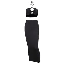 Load image into Gallery viewer, Spaghetti Strap Summer Elastic Waist Scanf Collar Women Skirt Set Slim Solid Sexy Long Strapless Patchwork Backless Skirt Suit