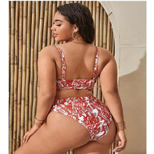 Load image into Gallery viewer, Split Large Size Swimwear Snakeskin Printing Sexy Gathering 2 Piece Set Women  Plus Size Swimwear