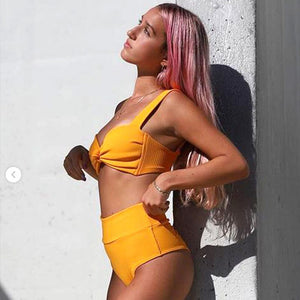 Split Swimsuit  Sexy Bikini Solid Color High Waist Swimsuit bathing suits woman 2020