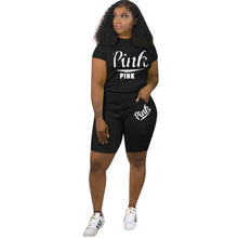 Load image into Gallery viewer, Sports Style Two Piece Women's Clothing Fashion Round Neck Short Sleeve Personalized Pocket Letter Printing Loose Casual Suit