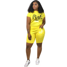 Load image into Gallery viewer, Sports Style Two Piece Women's Clothing Fashion Round Neck Short Sleeve Personalized Pocket Letter Printing Loose Casual Suit