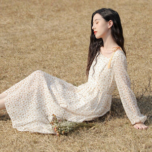 Spring 2021 New Female Temperament Gentle Wind Dress Fairy Super Fairy Forest Chiffon Floral Dress Long Dress Suit