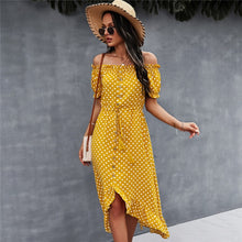 Load image into Gallery viewer, Spring 2021 New Ladies Dot Polka Print Dress Women Tassel Button Off The Shoulder Dress For Woman Sexy Slash Neck Summer Dress