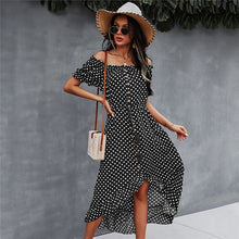 Load image into Gallery viewer, Spring 2021 New Ladies Dot Polka Print Dress Women Tassel Button Off The Shoulder Dress For Woman Sexy Slash Neck Summer Dress