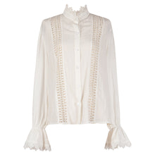 Load image into Gallery viewer, Spring 2021 Women Blusas &amp; Shirts  Solid Color Sexy Hollow Out Splicing Stand Collar Flare Sleeve Casual Elegant Shirt Top Mujer