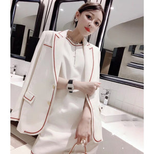 Spring And Autumn White Suits Women High Quality Blazer + Dress Two-Piece Sets Ladies Party OL