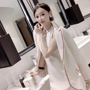 Spring And Autumn White Suits Women High Quality Blazer + Dress Two-Piece Sets Ladies Party OL