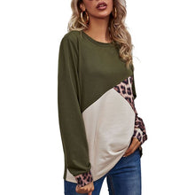 Load image into Gallery viewer, Spring Autum 2021 Women T-shirt Long Sleeve Fashion New Leopard Splicing O Neck Female Sweatshirt Casual Loose Mujer Tops