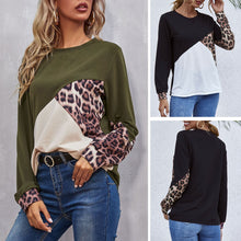 Load image into Gallery viewer, Spring Autum 2021 Women T-shirt Long Sleeve Fashion New Leopard Splicing O Neck Female Sweatshirt Casual Loose Mujer Tops