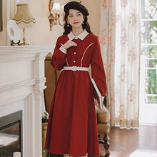 Load image into Gallery viewer, Spring Autumn French Style Waist Slimming Solid Color Retro Casual Midi Dress Female Simple Korean One-Piece Dresses Vestidos