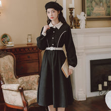 Load image into Gallery viewer, Spring Autumn French Style Waist Slimming Solid Color Retro Casual Midi Dress Female Simple Korean One-Piece Dresses Vestidos