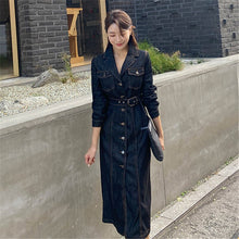 Load image into Gallery viewer, Spring Autumn New Korean Style Temperament Slim Notched Collar Single Breasted Long Sleeve Denim Dress Women&#39;s Casual Clothing