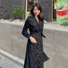 Load image into Gallery viewer, Spring Autumn New Korean Style Temperament Slim Notched Collar Single Breasted Long Sleeve Denim Dress Women&#39;s Casual Clothing