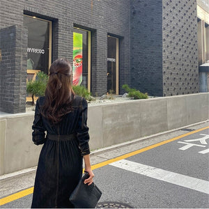 Spring Autumn New Korean Style Temperament Slim Notched Collar Single Breasted Long Sleeve Denim Dress Women's Casual Clothing