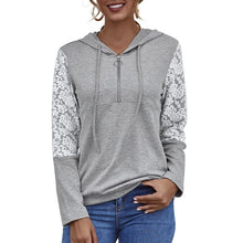 Load image into Gallery viewer, Spring Autumn Oversize Women&#39;s Hoodie  Fashion Lace Splicing Long Sleeve Drawstring Zipper Casual Mujer Tops Sweatshirts Female