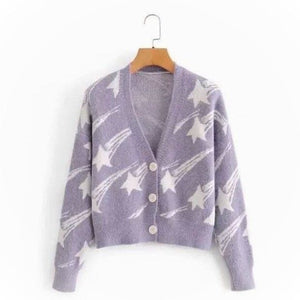 Spring Autumn Retro Flower Start Sweater For Women Jacket Sweet Casual All-match Blouse Ladies Cardigan Stitching Loose Sweater