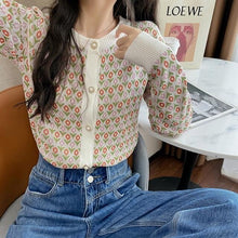 Load image into Gallery viewer, Spring Autumn Retro Flower Start Sweater For Women Jacket Sweet Casual All-match Blouse Ladies Cardigan Stitching Loose Sweater