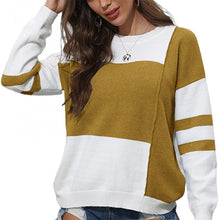 Load image into Gallery viewer, Spring Autumn Tops Women&#39;s Sweater Contrast Color Stitching Round Neck Pullover Sweaters O-Neck Loose Striped Knitted Sweater