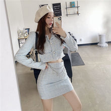 Load image into Gallery viewer, Spring Autumn Women&#39;s 2-Piece Sets Short Lapel Tweed Jacket + High Waist Bag Hip Skirt Female Ins Suit