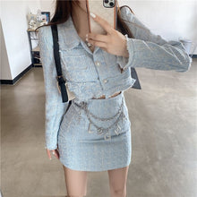 Load image into Gallery viewer, Spring Autumn Women&#39;s 2-Piece Sets Short Lapel Tweed Jacket + High Waist Bag Hip Skirt Female Ins Suit