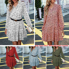 Load image into Gallery viewer, Spring Autumn Women&#39;s Dress Long Sleeve Print Sexy Fashion V Neck Flared Holiday A-Line Short Dress Casual Elegant Lady Vestido