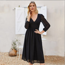 Load image into Gallery viewer, Spring Autumn Women&#39;s Semi-transparent Long Sleeves Solid Dress Knee-Length A-Line Design for Work