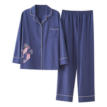 Load image into Gallery viewer, Spring Cardigan Sleepwear Women Fish Print Purple Pajamas Set Cotton Long Sleeve Home Clothes Loose Large Size Women Pijama XXXL