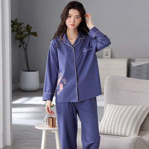 Spring Cardigan Sleepwear Women Fish Print Purple Pajamas Set Cotton Long Sleeve Home Clothes Loose Large Size Women Pijama XXXL