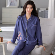 Load image into Gallery viewer, Spring Cardigan Sleepwear Women Fish Print Purple Pajamas Set Cotton Long Sleeve Home Clothes Loose Large Size Women Pijama XXXL