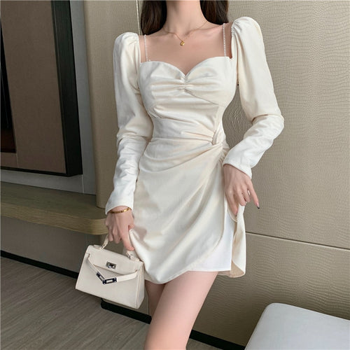 Spring Kawaii DressWomen Elegant Sweet Split Mini Dress Female High Street Casual Bandage Designer Korean Party Dress 2021 New