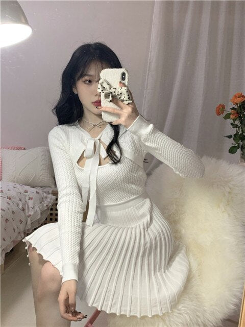 Spring Kawaii Sweater Dress Women Elegant Patchwork Sexy Knitted Dress Female Japanese Sweet Designer Korean Dress Women 2021