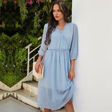 Load image into Gallery viewer, Spring New Chiffon Dress Women Casual Solid Color  V Neck Three Quarter Sleeve High Waist Dress For Women 2021 Summer Dress
