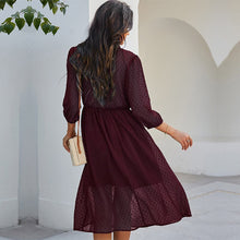 Load image into Gallery viewer, Spring New Chiffon Dress Women Casual Solid Color  V Neck Three Quarter Sleeve High Waist Dress For Women 2021 Summer Dress