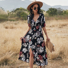 Load image into Gallery viewer, Spring New Long Floral Dress Women 2021 Sexy V Neck Slim High Waist Bandage Summer Dress Ladies A Line Print Maxi Dresses