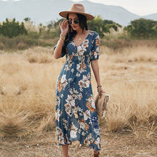 Load image into Gallery viewer, Spring New Long Floral Dress Women 2021 Sexy V Neck Slim High Waist Bandage Summer Dress Ladies A Line Print Maxi Dresses