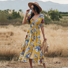 Load image into Gallery viewer, Spring New Long Floral Dress Women 2021 Sexy V Neck Slim High Waist Bandage Summer Dress Ladies A Line Print Maxi Dresses