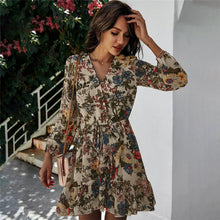 Load image into Gallery viewer, Spring New Print Dress Women Casual Full Sleeve Lace Up High Waist Floral Dress For Women 2021 Summer Chiffon Dress