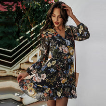 Load image into Gallery viewer, Spring New Print Dress Women Casual Full Sleeve Lace Up High Waist Floral Dress For Women 2021 Summer Chiffon Dress